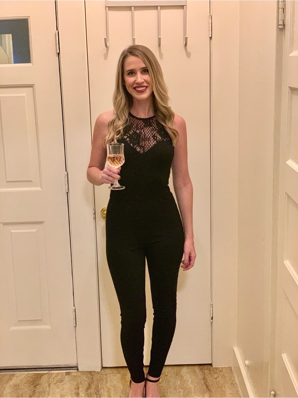 Guess Black Lace Slim Jumpsuit